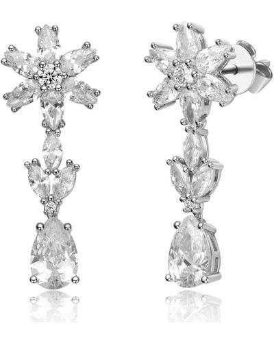 Genevive Jewelry Sterling White Gold Plated Cubic Zirconia Cluster Snowflake Formal Dangle Earrings