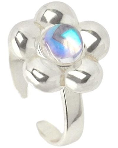 I'MMANY LONDON Flower Power Ring With Iridescent Crystal, Sterling Silver - Blue