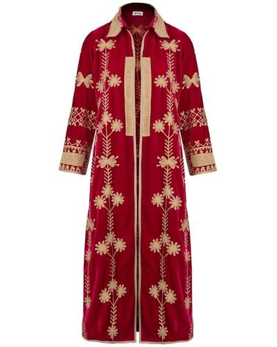 Antra Designs Fuchsia Silk Velvet Coat - Red