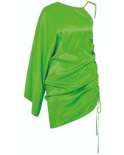 NAZLI CEREN Rocha Asymmetric Mini Satin Dress In Jolly - Green