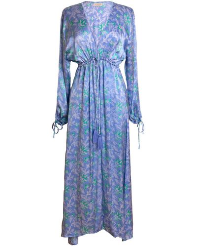 [et cetera] WOMAN Enchanted Deep V Long Sleeve Midi Dress - Blue
