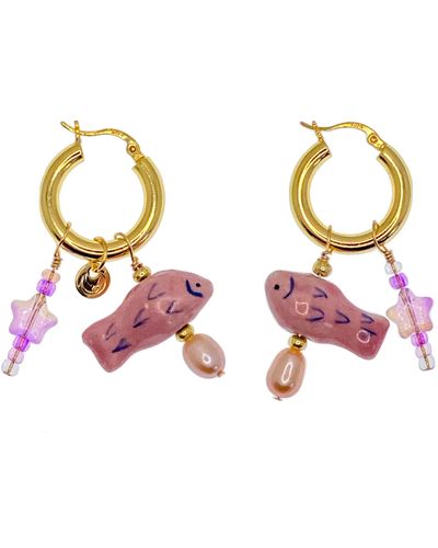 Ninemoo Pearl Fishy Hoops Earrings - Metallic