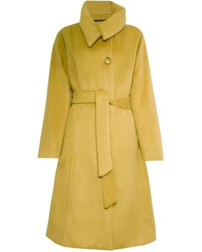 James Lakeland Large Collar Belted Coat Lime - Yellow