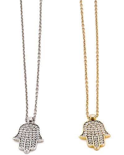 Ebru Jewelry Dainty Diamond Hamsa Pendant Chain Silver Necklace - Metallic