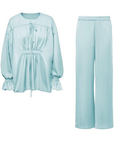BLUZAT Bleu Matching Set With Blouse With Cuffs And Trousers - Blue