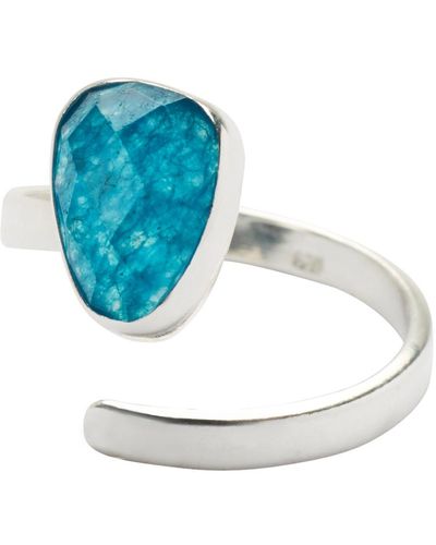 YAA YAA LONDON Gemstone Adjustable Sterling Silver Pinky Ring - Blue