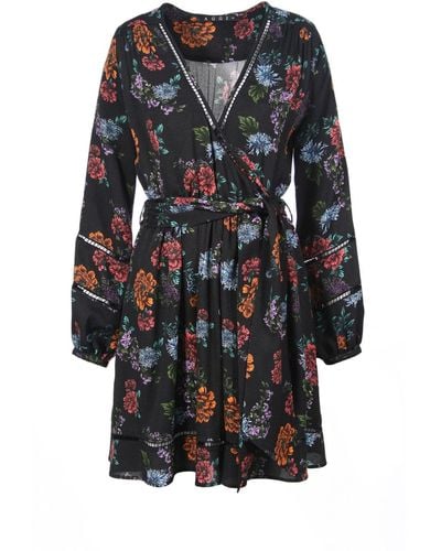 VIKIGLOW Astrid Boho Mini Dress With Floral Pattern - Black