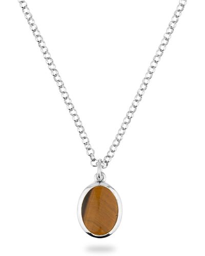 Phira London Silver Jamestown Tiger Eye Oval Stone Necklace & Pendant - Metallic