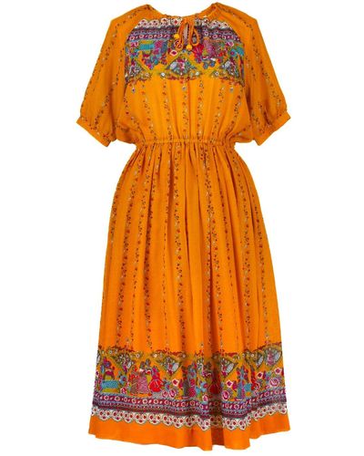 Sugar Cream Vintage Historical Indian 80's Mustard Yellow Vintage Dress - Orange