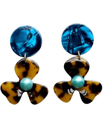 CLOSET REHAB Pearl Water Poppy Drop Earrings In Blue Print