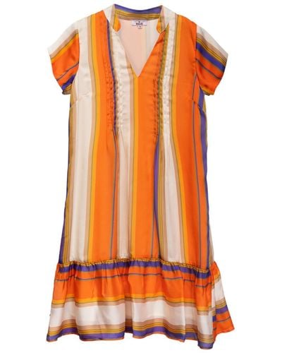 Niza Short Dress With Ruffle And Round Neck - Orange