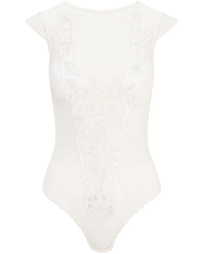 Belle -et-BonBon Angel Mesh Angel Wing Cap-sleeved Sheer Body With Pearl Button .gift Wrapped - White