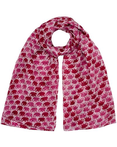 Antra Designs Blast Of Pink Elephfun Parade Silk Sarong Scarve - Red