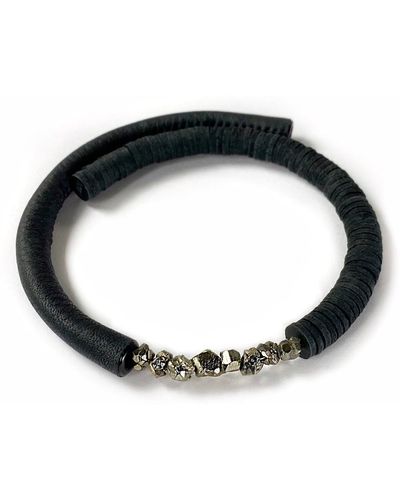 WAIWAI Leather Choker With Pyrite Crystals - Black