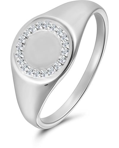 Kaizarin Diamond Halo & Sterling Signet Ring - Metallic