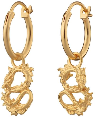 Lily Charmed Plated Chinese Dragon Charm Hoop Earrings - Metallic