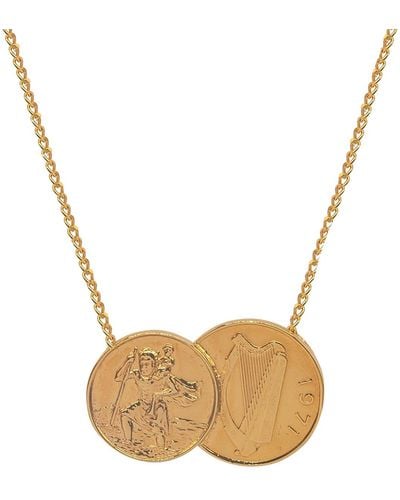 Katie Mullally Irish St Christopher Double Coin Pendant Plated Necklace - Metallic