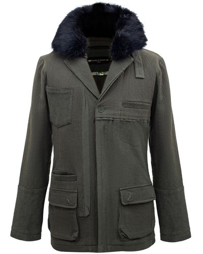 Smart and Joy Coat In Mixed Materials And Faux Fur Collar - Green