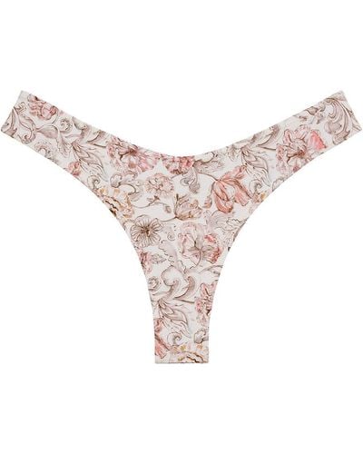 Montce Venecia Floral Added Coverage Lulu Zig-zag Stitch Bikini Bottom - Pink