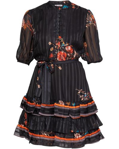 Niza Short Dress With Ruffles At The Hem - Black