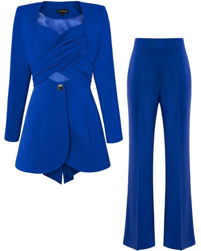 Tia Dorraine Royal Azure Statement Cross-wrap Power Suit - Blue