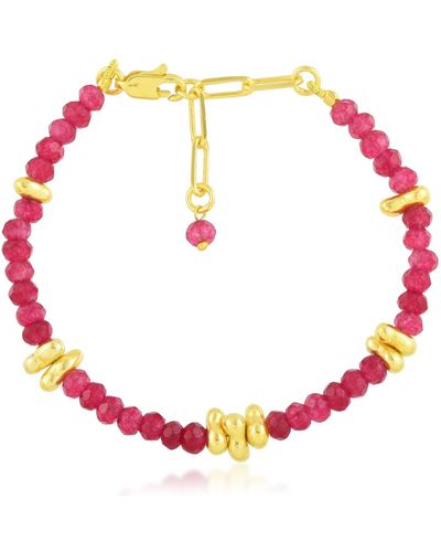 Arvino Pink Tourmaline Beaded Bracelet- Vermeil - Red