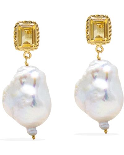 Vintouch Italy Luccichio Gold Vermeil Citrine & Pearl Earrings - Metallic