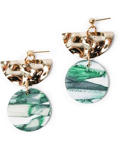 By Chavelli Round Dangle Earrings In Forest Marble And Gold - Green