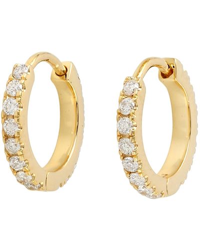 Artisan 18k Yellow Gold In Micro Pave Diamond huggies Hoop Earrings - Metallic