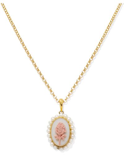 Vintouch Italy Gold-plated Rose Cameo And Pearl Necklace - Metallic