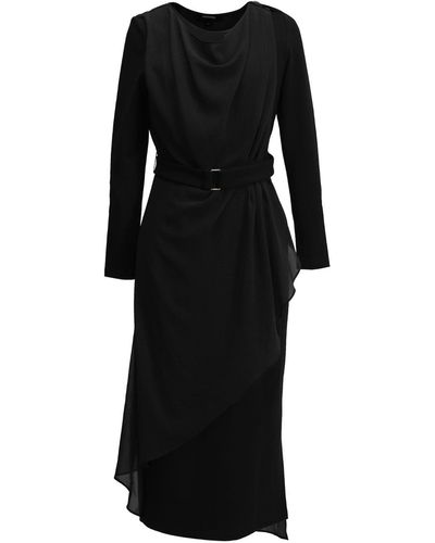 Smart and Joy Asymmetrical Fitted Dress Mixing Chiffon And Jersey - Black
