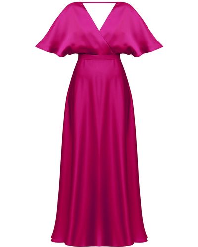 UNDRESS Solene Fuchsia Satin Long Wedding Guest Dress - Purple
