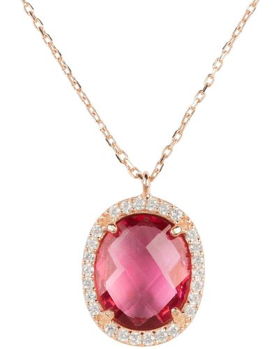 LÁTELITA London Beatrice Oval Gemstone Pendant Necklace Rose Gold Pink Tourmaline