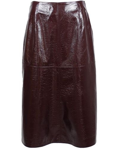 Lalipop Design Mid-length Vegan Patent Leather Maroon Skirt - Purple