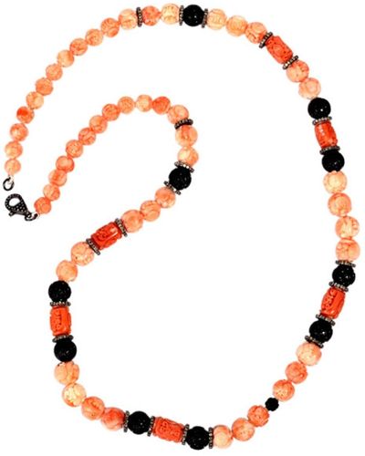 Artisan Carved Onyx Gemstone Diamond 925 Sterling Silver Beaded Necklace Gift Jewelry - Multicolor