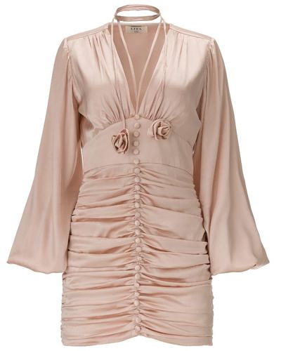 Lita Couture Ruched Mini Dress In Pink Satin