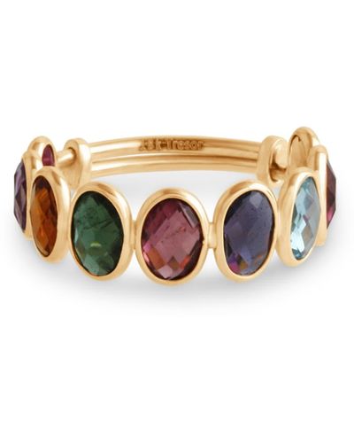Trésor Multicolour Stone Oval Adjustable Ring In 18k Yellow Gold - White