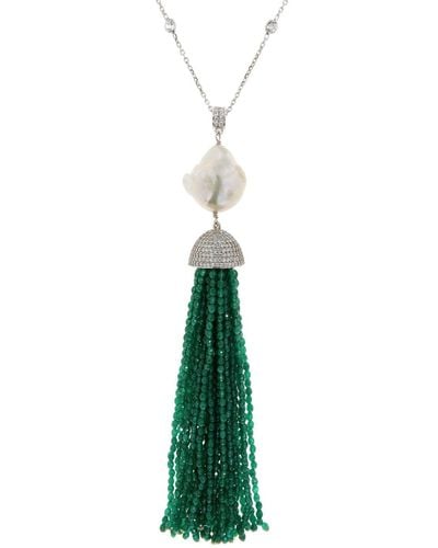 Cosanuova Sterling Silver Jade Baroque Tassel Necklace - Green