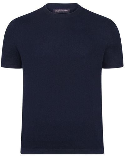 Paul James Knitwear Mens Ultra-fine Cotton Hugo Knitted T-shirt - Blue