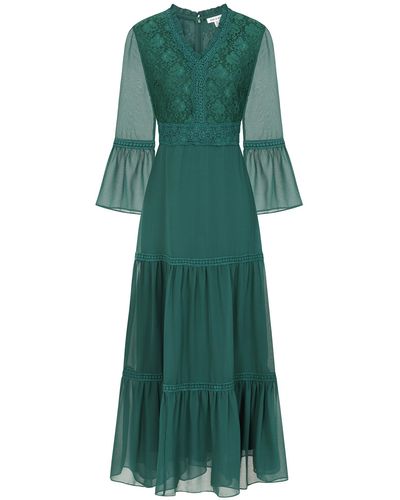 Frock and Frill Nerina Tiered Midaxi Dress With Lace Panels - Green