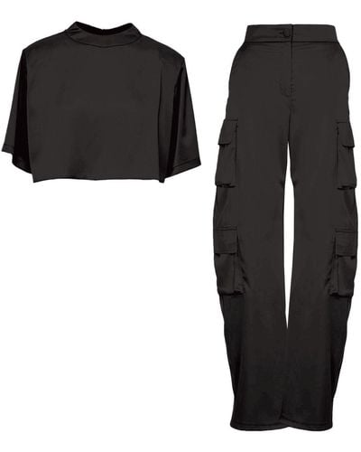 BLUZAT Matching Set With T-shirt And Cargo Pants - Black
