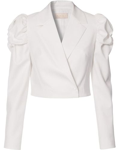 AGGI Naya Aesthetic Short Blazer With Puffed Sleeves - White