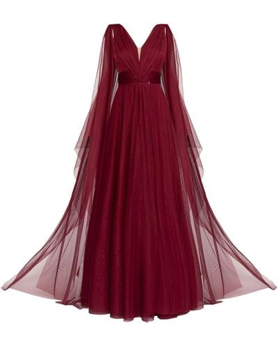 Angelika Jozefczyk Terracotta Tulle Evening Gown Burgund - Red