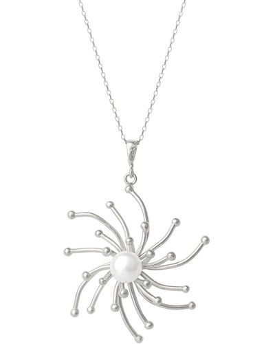 Spero London Pearl Sun Molten Dripping Sunburst Sterling Pendant Necklace - Metallic