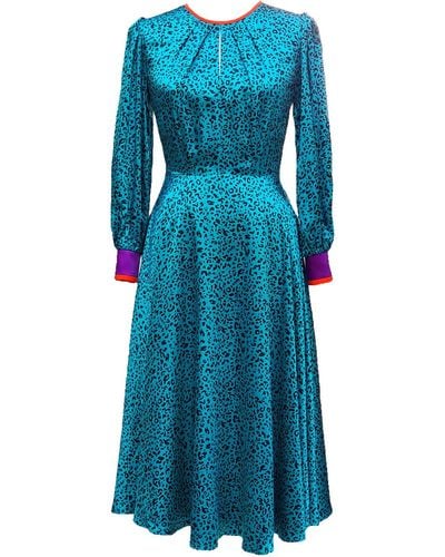 Mellaris Diary Of Jane Turquoise Dress In Leopard Print - Blue