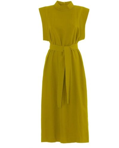 Julia Allert Stylish Straight Dress With Belt Mustard - Green