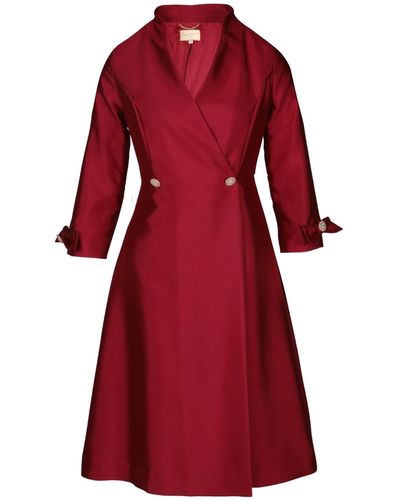 Santinni Astor 100% Wool & Silk Dress Coat In Rosa - Red