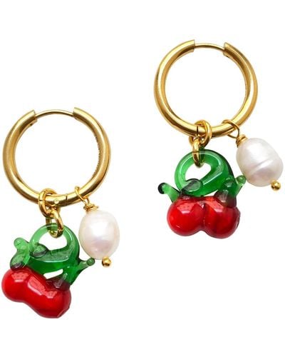 Smilla Brav Pearl Hoop Earrings Cherry - Green