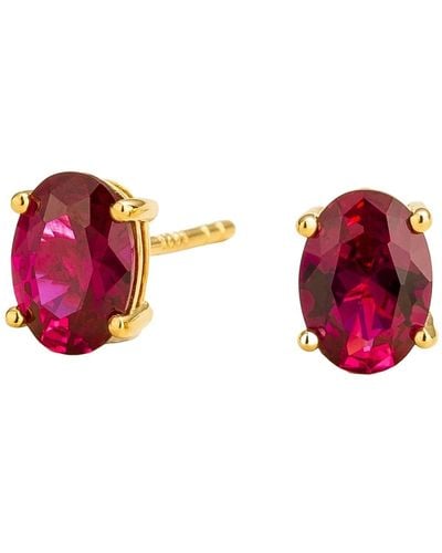 Juvetti Ova Gold Earrings Set With Ruby - Red