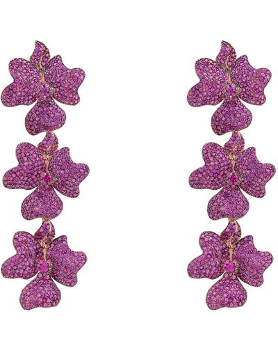 LÁTELITA London Jasmine Flower Triple Drop Earrings Rosegold Ruby - Purple